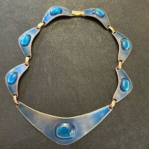Kay Denning Fused Glass On Enamel Over Copper Vintage Necklace